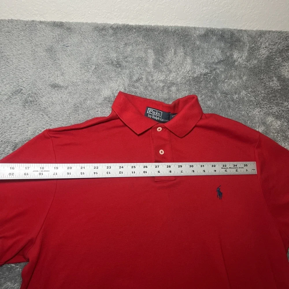 VTG Polo By Ralph Lauren Red Short Sleeve Shirt Navy Pony Custom Fit Cotton SZ L